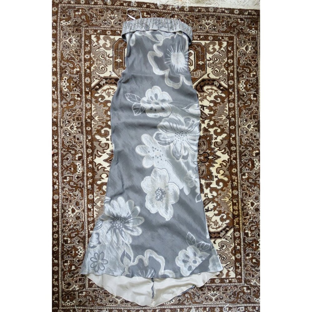 Vtg 00s Y2K Luca Luca Grey Silver Floral Bias Cut Evening Dress Gown IT 42 6 NWT - Picture 3 of 6